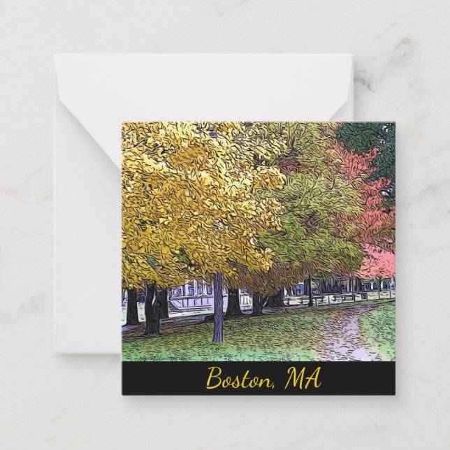 Boston, MA Fall Foliage Comic Art 0533 Mitteilungskarte (Vorderseite)