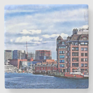 Boston MA- Feuerwehrboot im Innenhafen von Boston  Steinuntersetzer