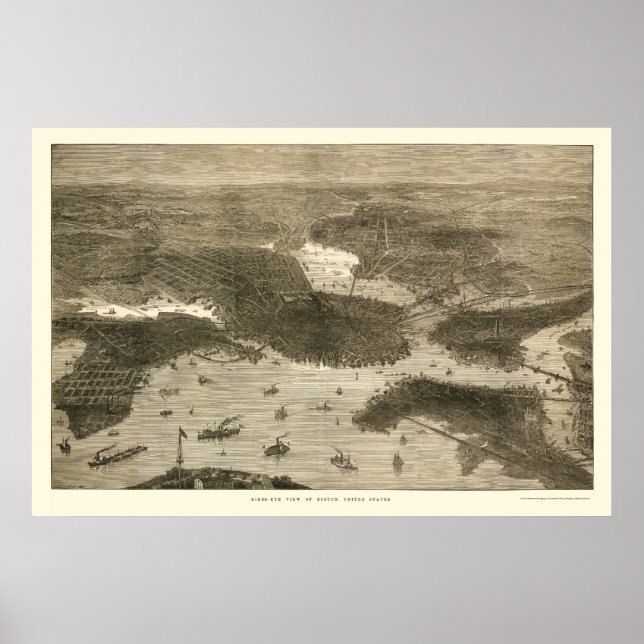 Boston, MA Panoramic Map - 1870s Poster (Vorne)