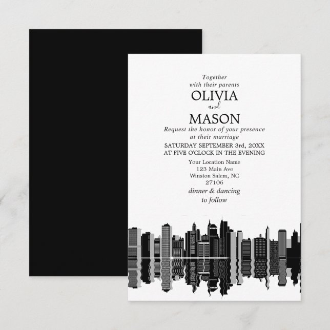 Boston Ma Skyline Cityscape Wedding Einladung (Vorne/Hinten)