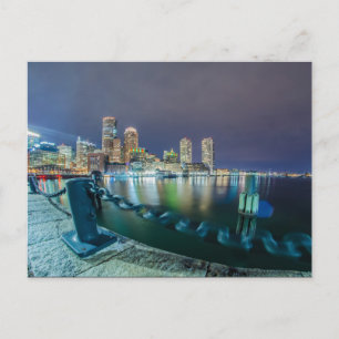 Boston ma skyline nachts postkarte