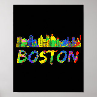 Boston Machusetts Shirt Skyline Paint Vintage  Poster
