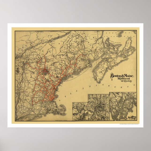 Boston & Maine Eisenbahnkarte 1898 Poster (Vorne)