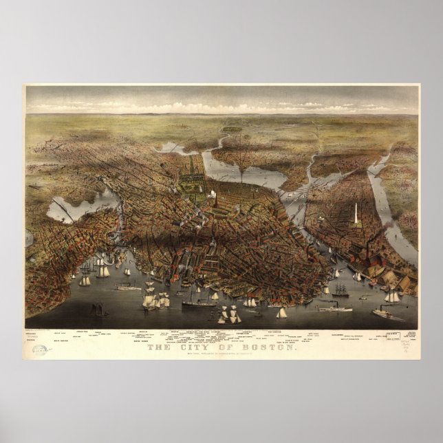 Boston Massachusetts 1873 Antike Panoramakarte Poster (Vorne)