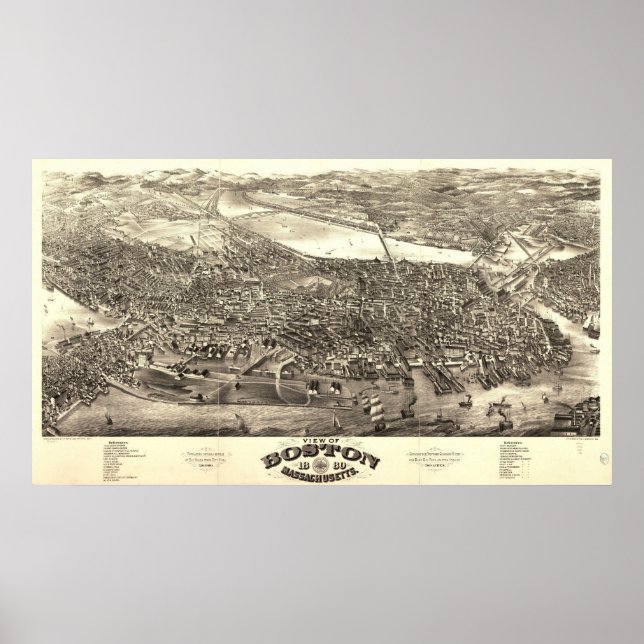 Boston Massachusetts 1880 Antique Panoramic Map Poster (Vorne)