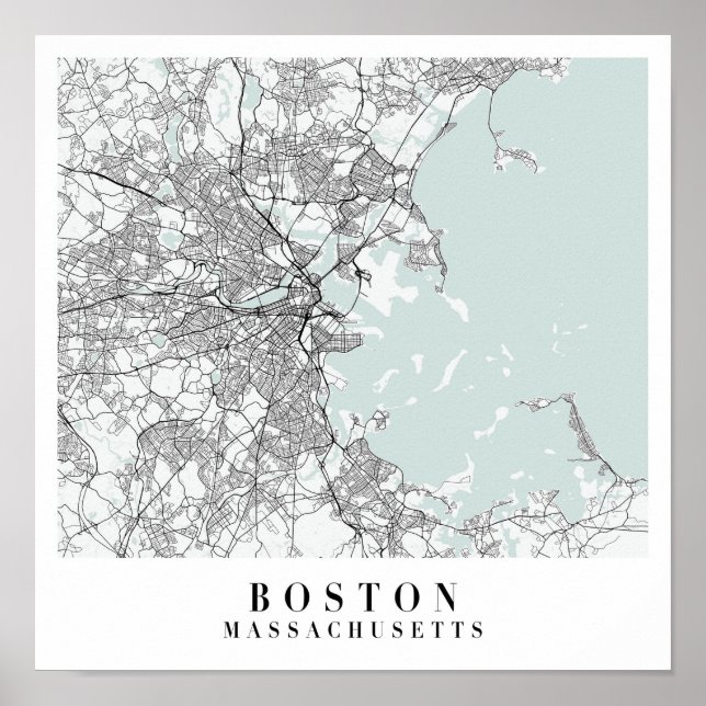 Boston Massachusetts Blue Water Street Karte Poster (Vorne)