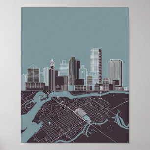 Boston Massachusetts City Skyline Avec Poster Cart
