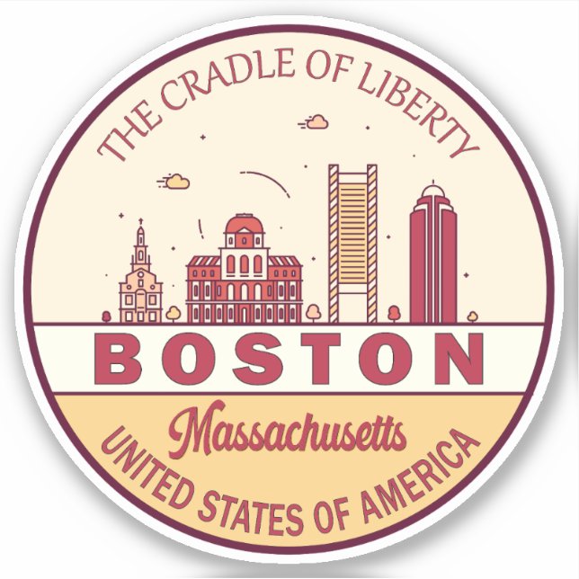 Boston Massachusetts City Skyline Emblem Aufkleber (Vorderseite)