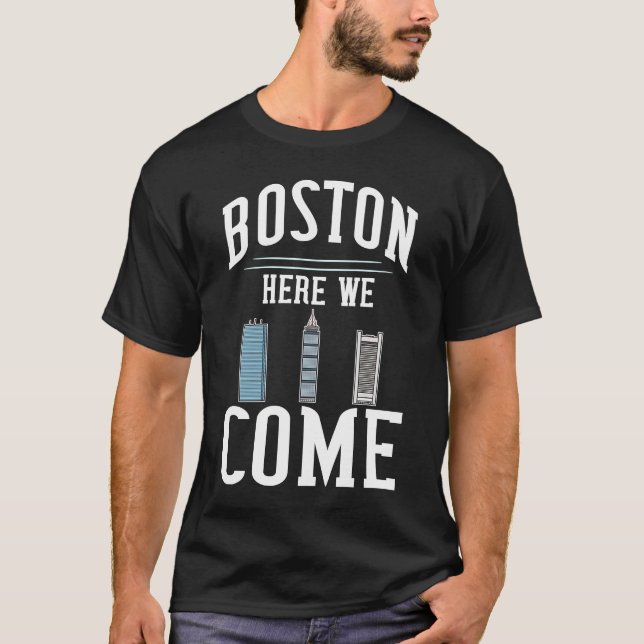 Boston Massachusetts City Skyline Map Travel T-Shirt (Vorderseite)