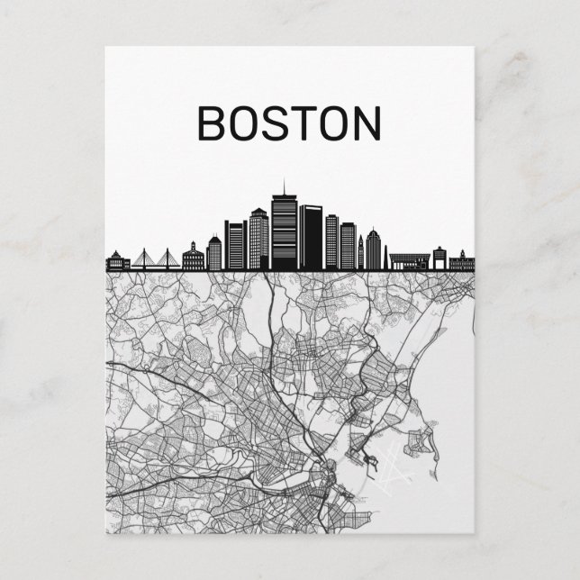 Boston Massachusetts City Skyline mit Karte (Vorderseite)