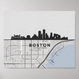 Boston Massachusetts City Skyline mit Karte Poster