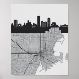 Boston Massachusetts City Skyline mit Karte Poster