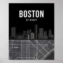 Boston Massachusetts City Skyline mit Karte