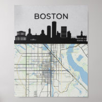 Boston Massachusetts City Skyline mit Karte