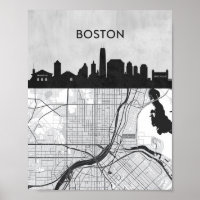 Boston Massachusetts City Skyline mit Karte