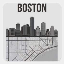 Boston Massachusetts City Skyline mit Karte Quadratischer Aufkleber