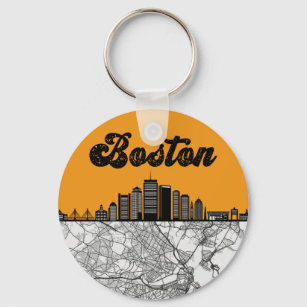 Boston Massachusetts City Skyline mit Karte Schlüsselanhänger