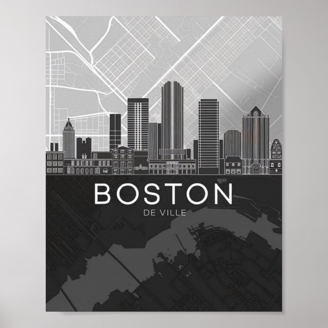 Boston Massachusetts City Skyline mit Kartenplakat Poster (Vorne)