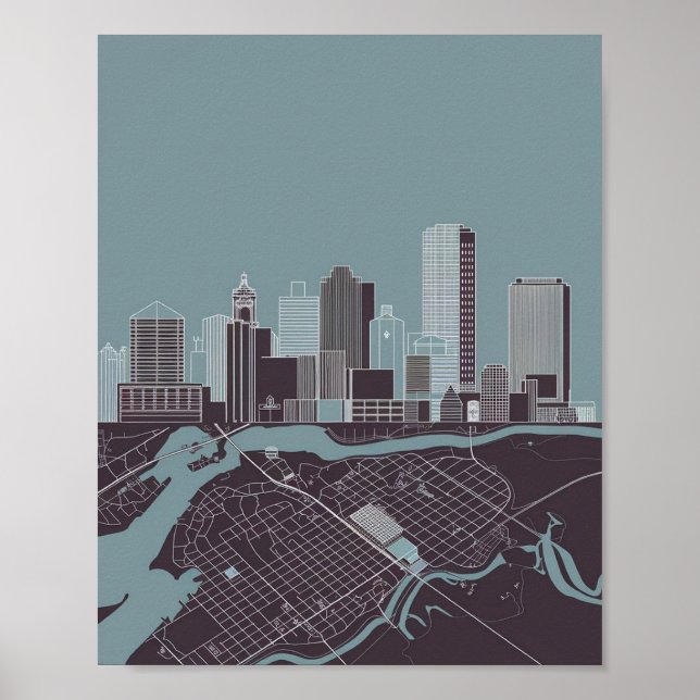 Boston Massachusetts City Skyline mit Kartenplakat Poster (Vorne)