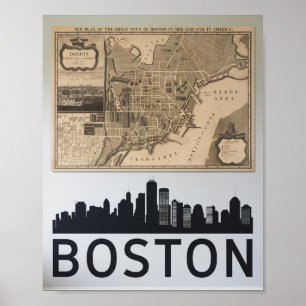 Boston Massachusetts City Skyline mit Kartenplakat Poster