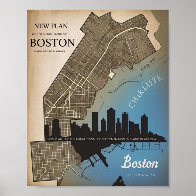 Boston Massachusetts City Skyline mit Vintager Kar Poster (Vorne)