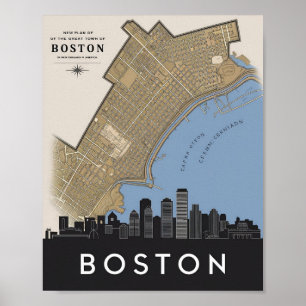 Boston Massachusetts City Skyline mit Vintager Kar Poster