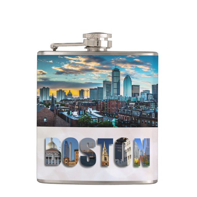 Boston Massachusetts City Skyline Travel Foto Flachmann (Vorderseite)