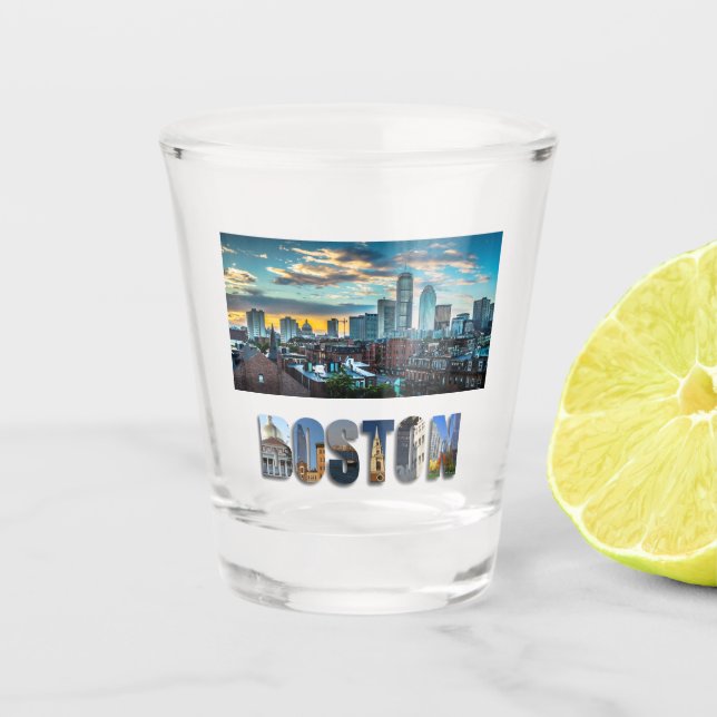 Boston Massachusetts City Skyline Travel Foto Schnapsglas (Vorderseite)