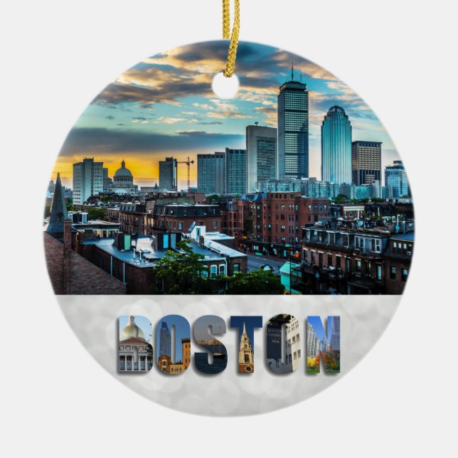 Boston Massachusetts City Skyline Weihnachten Keramik Ornament (Vorne)