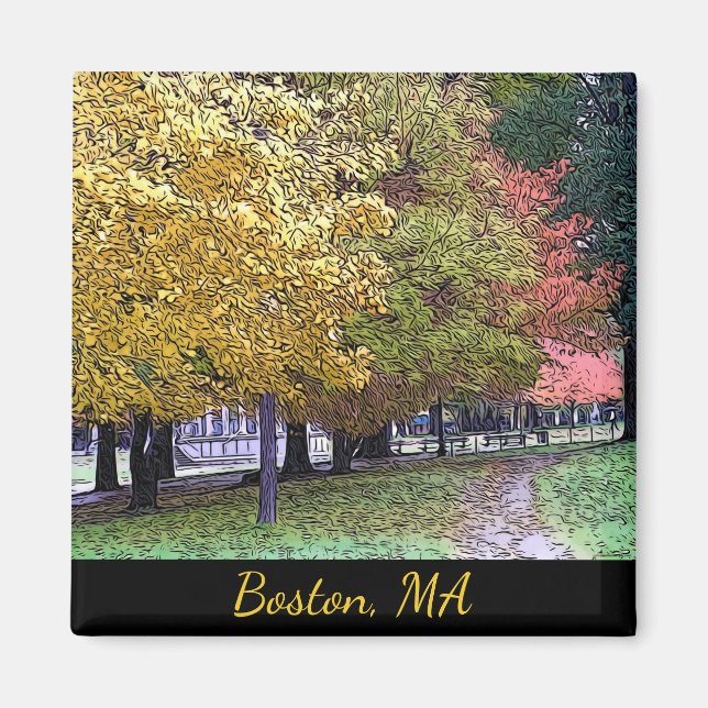Boston, Massachusetts Fall Foliage Comic Art Magnet (Vorne)
