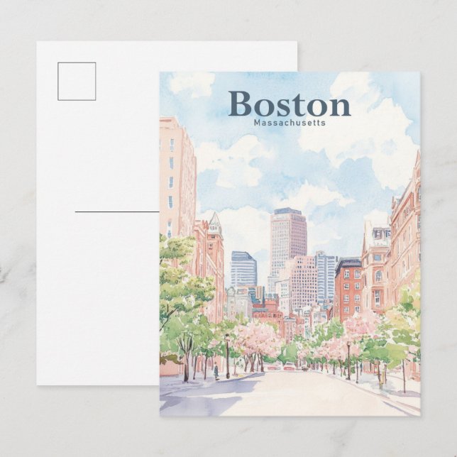 Boston Massachusetts Gouache Illustration Travel Postkarte (Vorne/Hinten)
