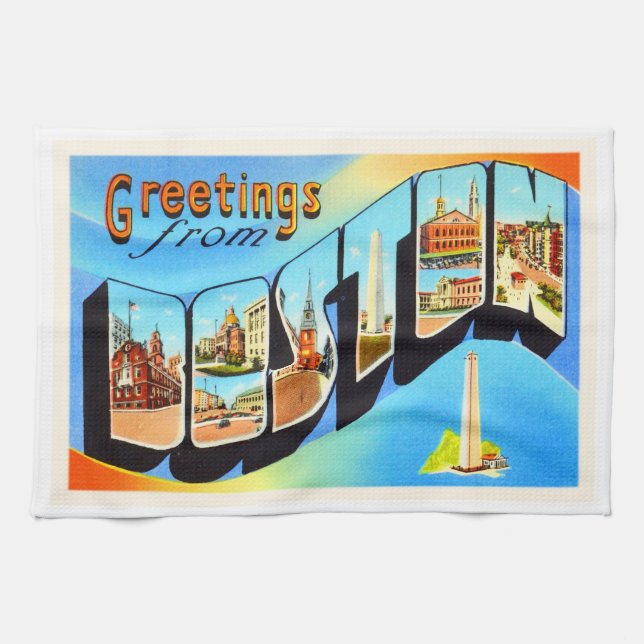 Boston Massachusetts MA Vintage Reise Souvenir Geschirrtuch (Horizontal)