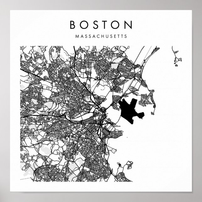 Boston Massachusetts Minimal Modern Street Map Poster (Vorne)