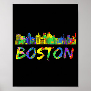 Boston Massachusetts-Shirt Skyline-Malerei Vintage Poster