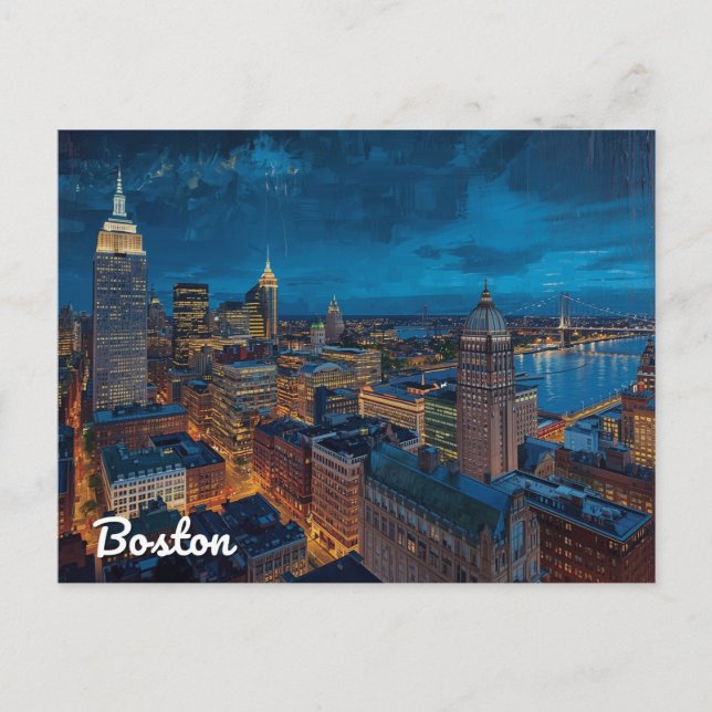 Boston Massachusetts Skyline Art Postkarte (Vorderseite)