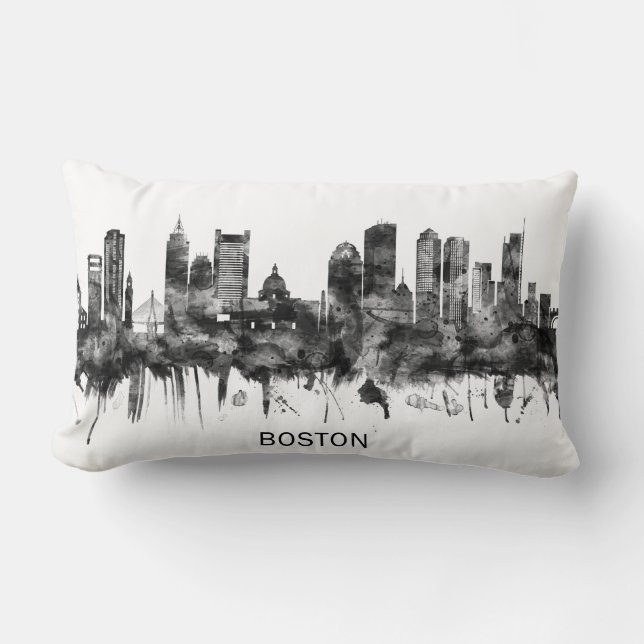 Boston Massachusetts Skyline BW Lendenkissen (Vorderseite)
