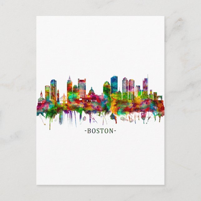 Boston Massachusetts Skyline Feiertagspostkarte (Vorderseite)