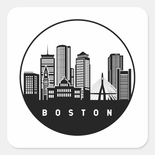 Boston Massachusetts Skyline Quadratischer Aufkleber (Vorderseite)