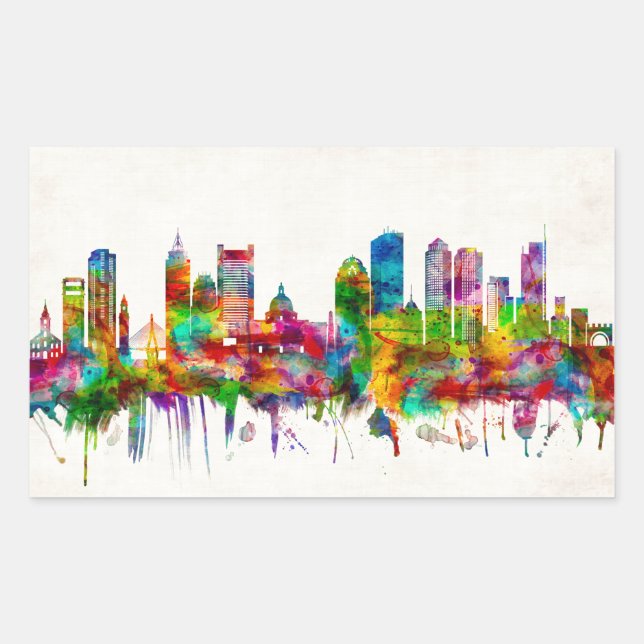Boston Massachusetts Skyline Rechteckiger Aufkleber (Vorderseite)