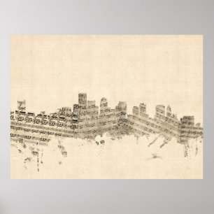 Boston Massachusetts Skyline Sheet Music City Poster