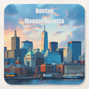 Boston Massachusetts Skyline Square Paper Unterset Rechteckiger Pappuntersetzer