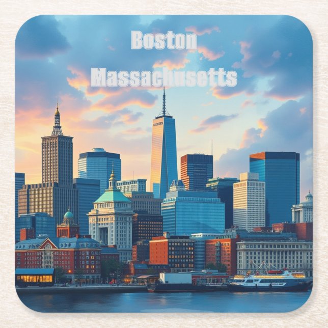 Boston Massachusetts Skyline Square Paper Unterset Rechteckiger Pappuntersetzer (Vorderseite)