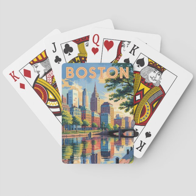 Boston Massachusetts Skyline Travel Art Vintag Spielkarten (Rückseite)