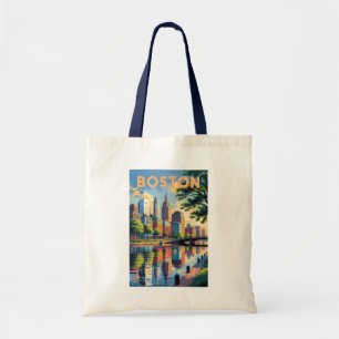 Boston Massachusetts Skyline Travel Art Vintag Tragetasche