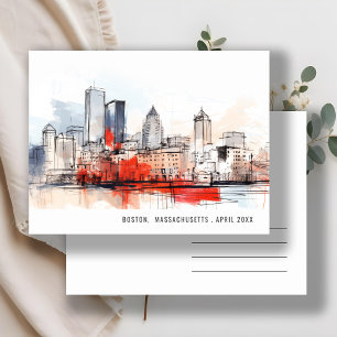 Boston Massachusetts Stadt Landschaft Aquarell Hoc Postkarte
