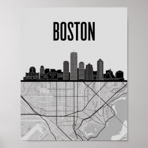 Boston Massachusetts Stadt-Skyline mit Karte Poster