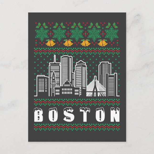 Boston Massachusetts Ugly Christmas Postkarte (Vorderseite)