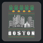 Boston Massachusetts Ugly Christmas Quadratischer Aufkleber<br><div class="desc">Boston Massachusetts Ugly Weihnachtsdesign für die Stadt Boston Liebhaber. Von Boston Stadtbild und Weihnachtsbildern mit dem Text "Boston". Die bevölkerungsreichste Stadt des Commonwealth von Massachusetts in den USA. Ideal für Sie und Ihre Liebe,  die in Boston und Weihnachten Liebe und leben.</div>