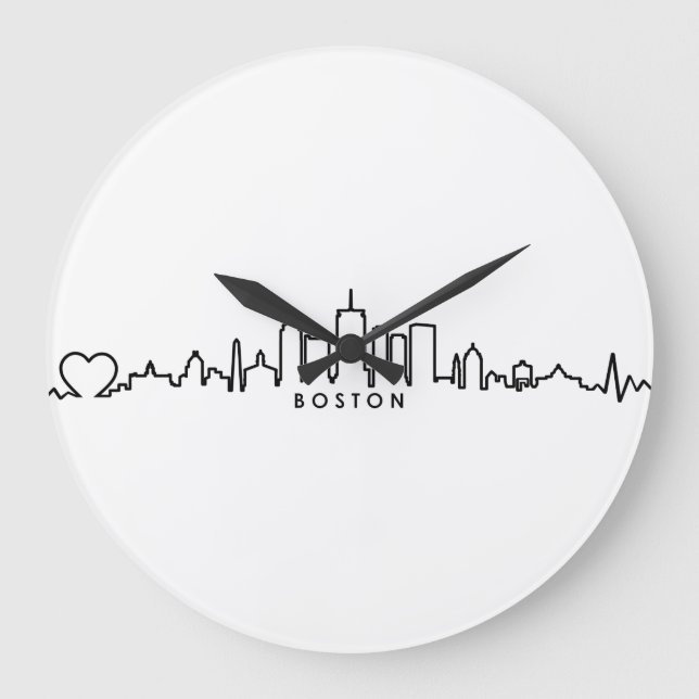 BOSTON Massachusetts USA City Skyline Silhouette Große Wanduhr (Vorderseite)