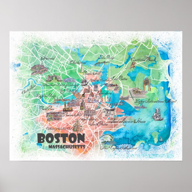 Boston Massachusetts USA Map Poster mit Straßen (Vorne)